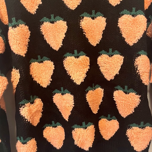 navy blue fruit knit sweater with pink fluffy peaches 🍑 - Picture 6 of 9